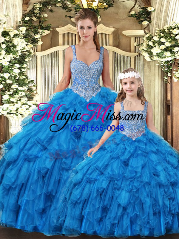 wholesale teal tulle lace up sweet 16 dress sleeveless floor length beading and ruffles