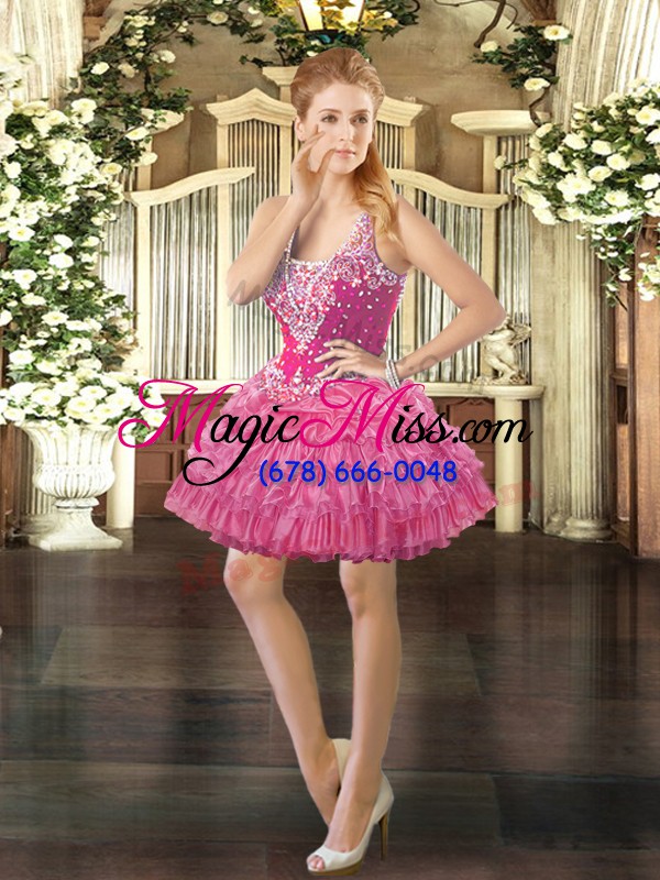 wholesale hot pink straps lace up beading and ruffles and pick ups quince ball gowns sleeveless