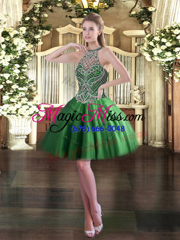 wholesale green sleeveless beading floor length ball gown prom dress