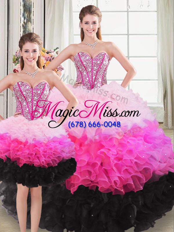 wholesale customized sweetheart sleeveless lace up quinceanera dress multi-color organza