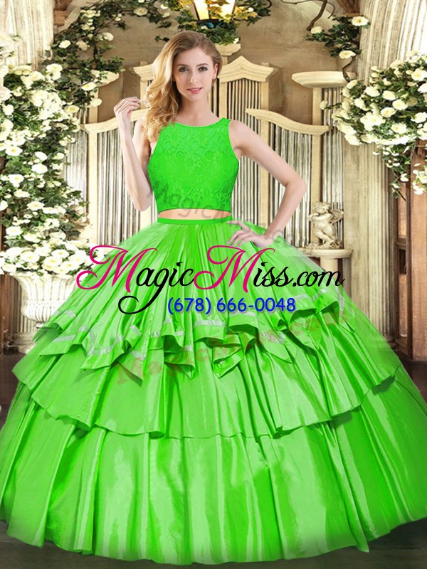 wholesale extravagant green two pieces ruffled layers quinceanera gown zipper tulle sleeveless floor length