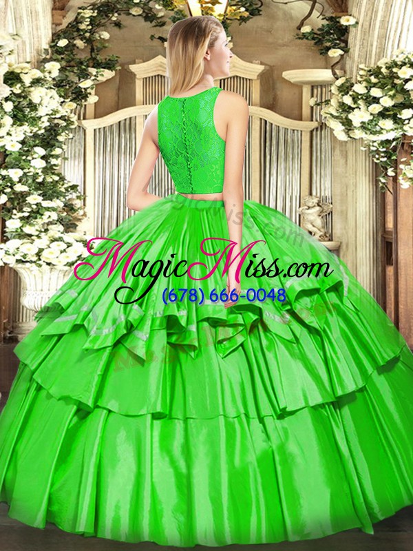 wholesale extravagant green two pieces ruffled layers quinceanera gown zipper tulle sleeveless floor length