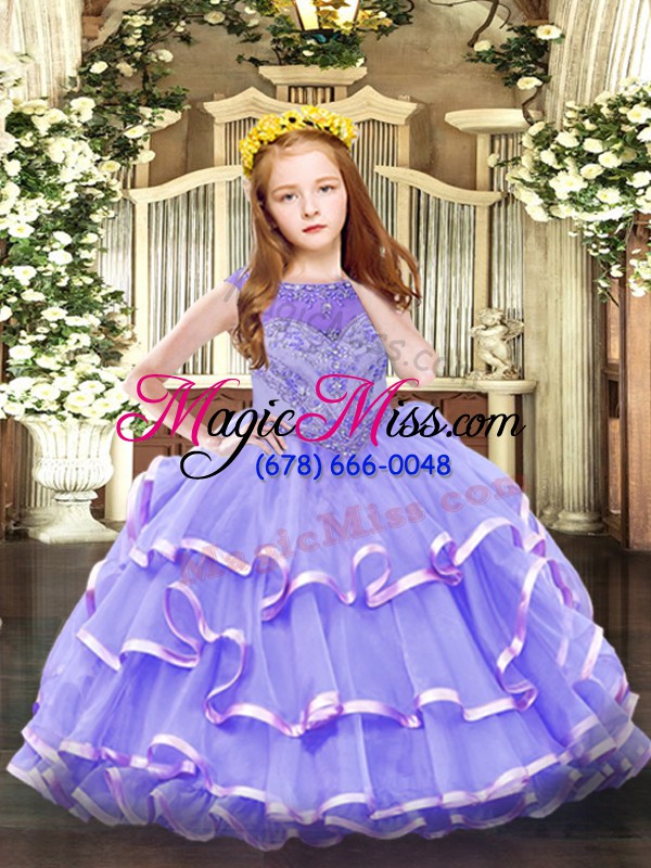 wholesale scoop sleeveless organza glitz pageant dress beading and ruffled layers zipper