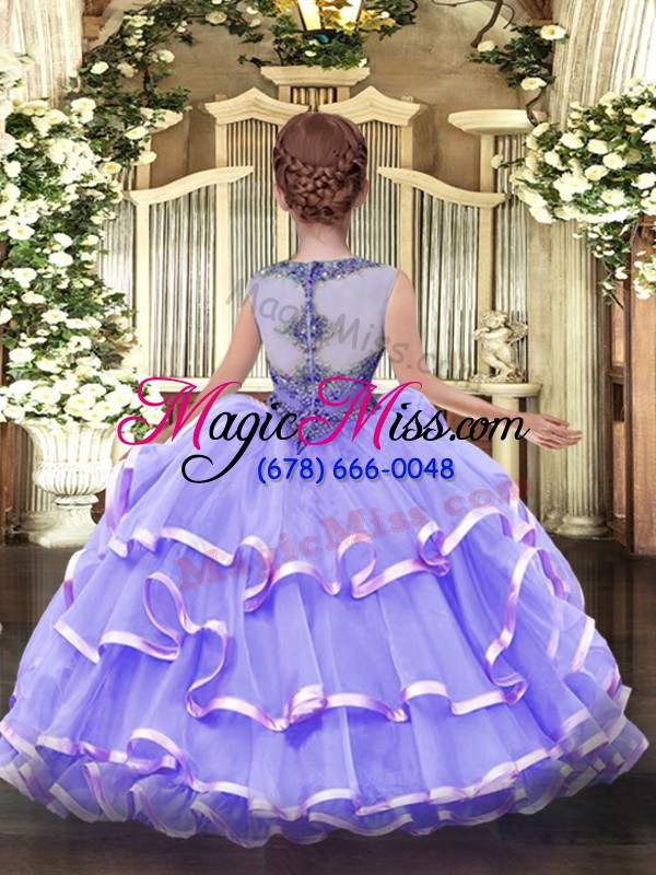 wholesale scoop sleeveless organza glitz pageant dress beading and ruffled layers zipper