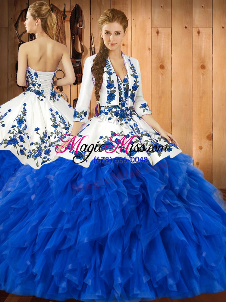 wholesale exquisite blue sweetheart neckline ruffles vestidos de quinceanera sleeveless lace up