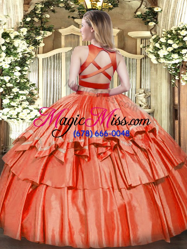 wholesale exceptional orange sweet 16 dresses military ball and sweet 16 and quinceanera with ruffled layers high-neck sleeveless criss cross