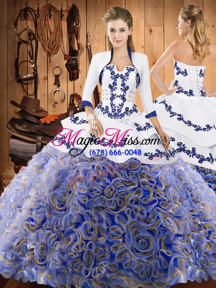 wholesale multi-color strapless neckline embroidery quince ball gowns sleeveless lace up