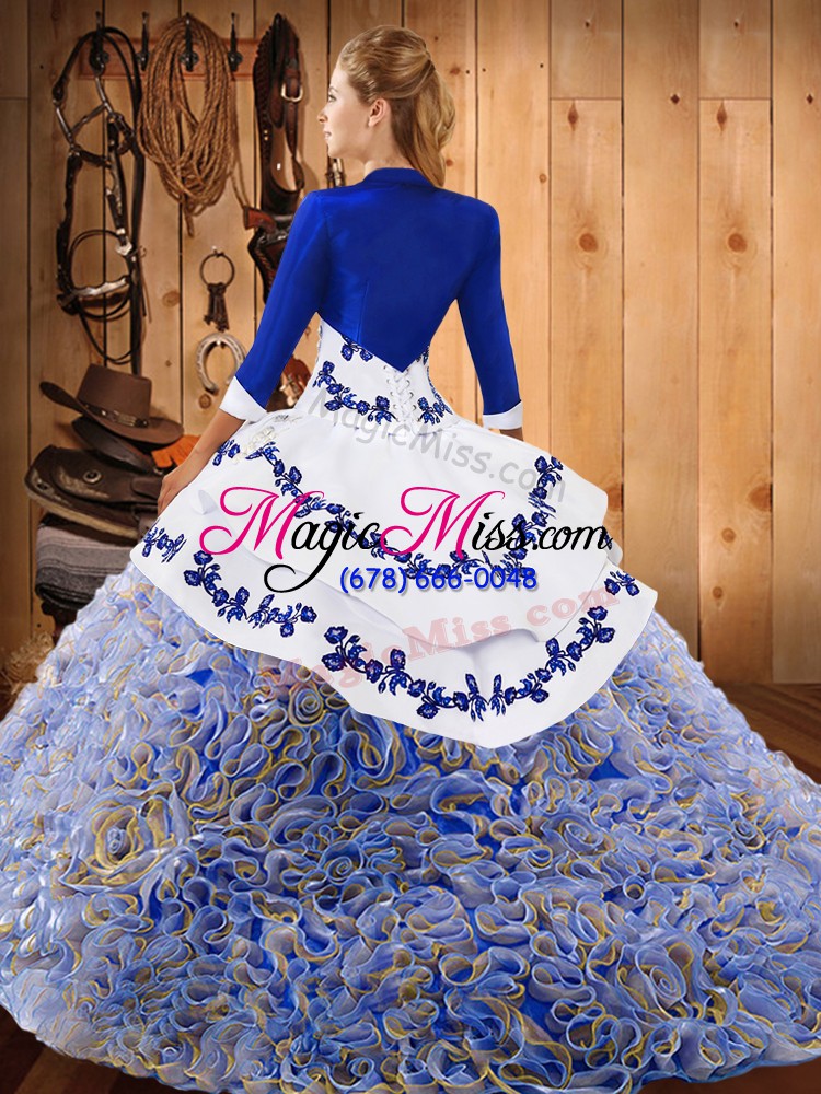 wholesale multi-color strapless neckline embroidery quince ball gowns sleeveless lace up