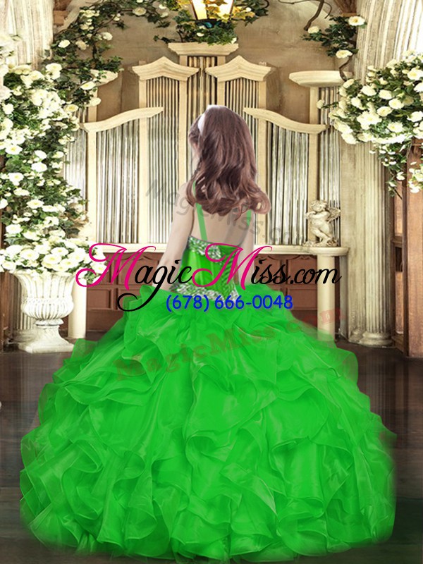 wholesale green sleeveless organza lace up kids pageant dress for party and quinceanera and wedding party