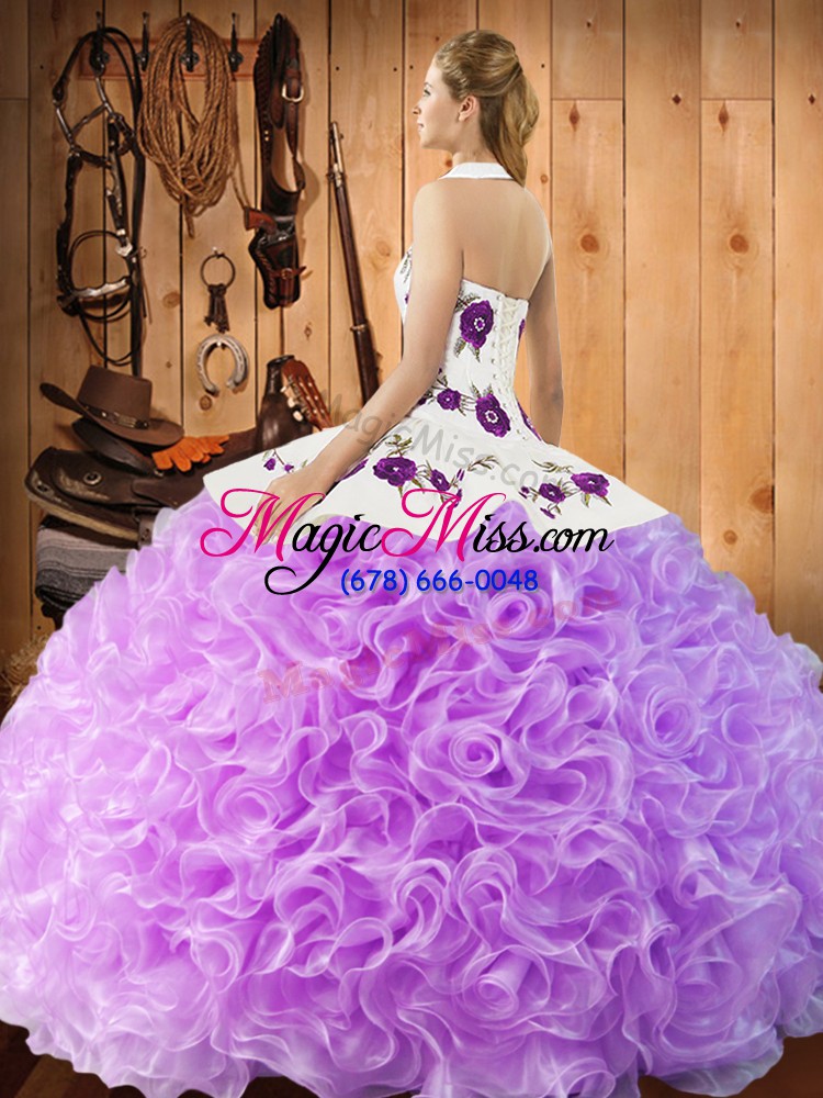 wholesale fabulous lavender sweet 16 dresses military ball and sweet 16 and quinceanera with embroidery halter top sleeveless lace up