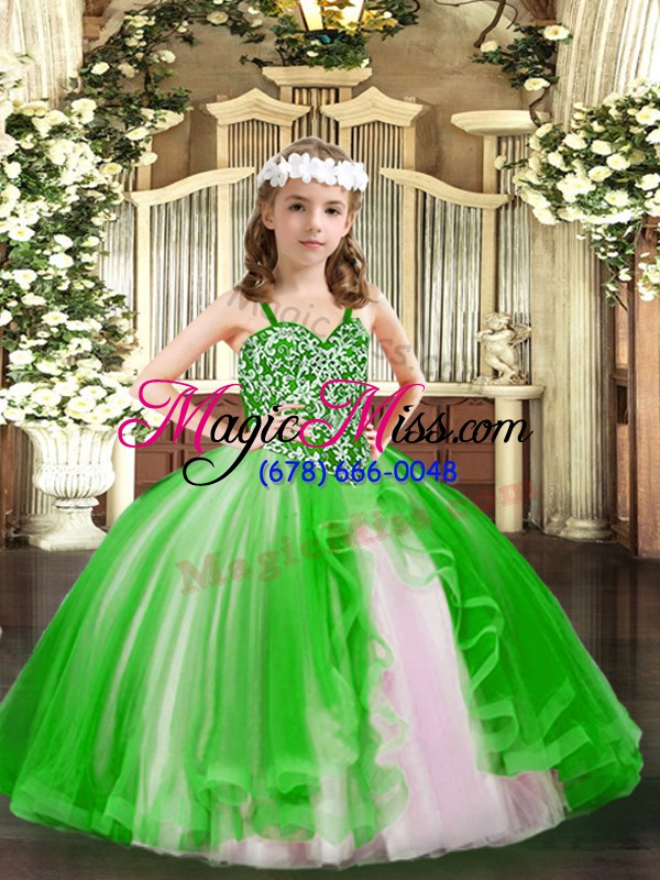 wholesale straps sleeveless lace up pageant dress green tulle