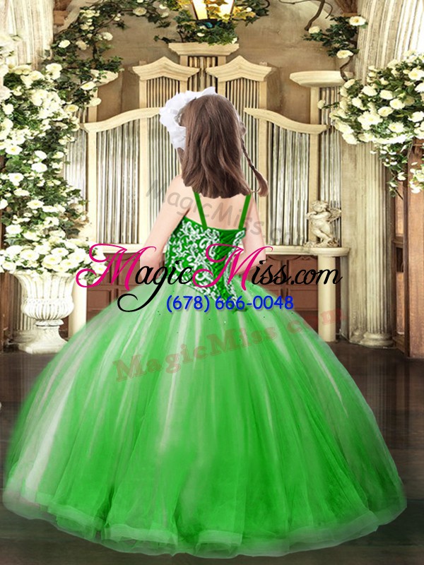 wholesale straps sleeveless lace up pageant dress green tulle