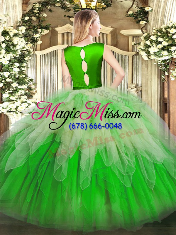 wholesale colorful multi-color scoop clasp handle ruffles quince ball gowns sleeveless