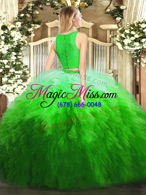 wholesale deluxe olive green ball gowns organza scoop sleeveless lace and ruffles floor length zipper sweet 16 dress