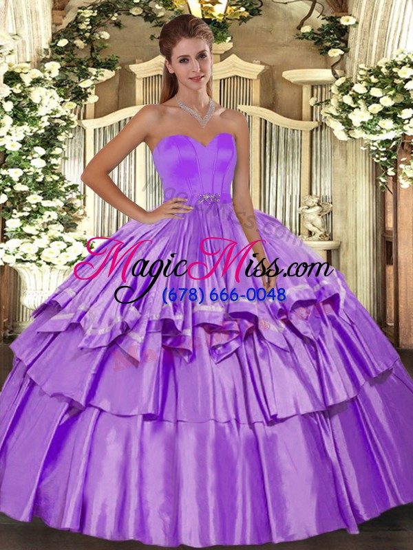 wholesale fantastic lilac quince ball gowns military ball and sweet 16 and quinceanera with beading and ruffled layers sweetheart sleeveless lace up