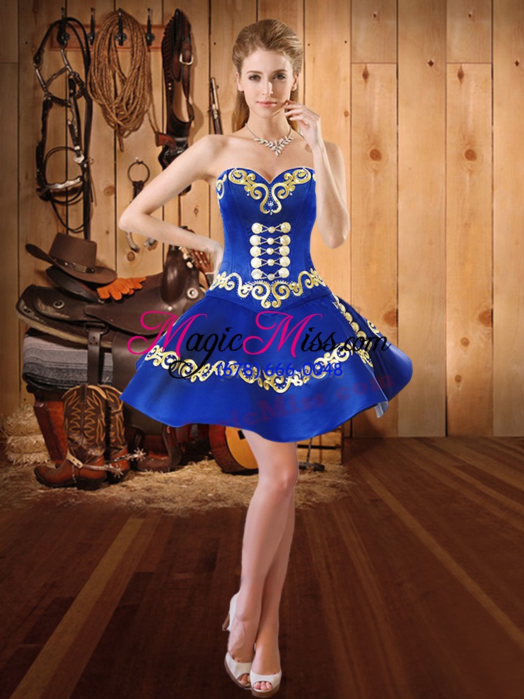 wholesale floor length lace up 15th birthday dress blue for military ball and sweet 16 and quinceanera with embroidery and ruffled layers