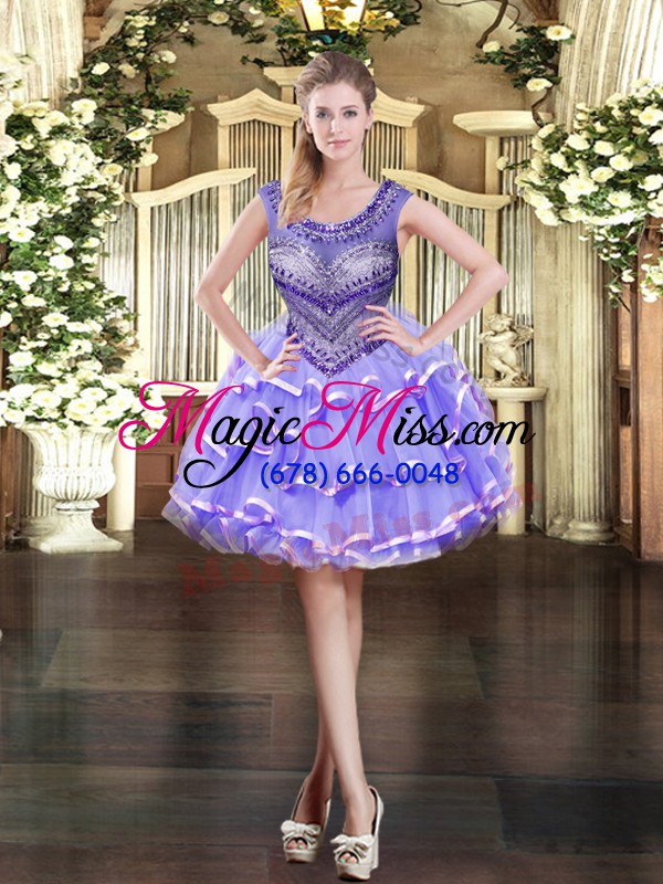 wholesale lavender sleeveless floor length beading and ruffled layers lace up quinceanera gowns