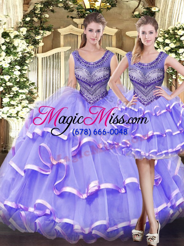 wholesale lavender sleeveless floor length beading and ruffled layers lace up quinceanera gowns