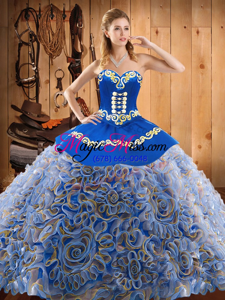 wholesale multi-color sleeveless fabric with rolling flowers sweep train lace up 15 quinceanera dress for military ball and sweet 16 and quinceanera