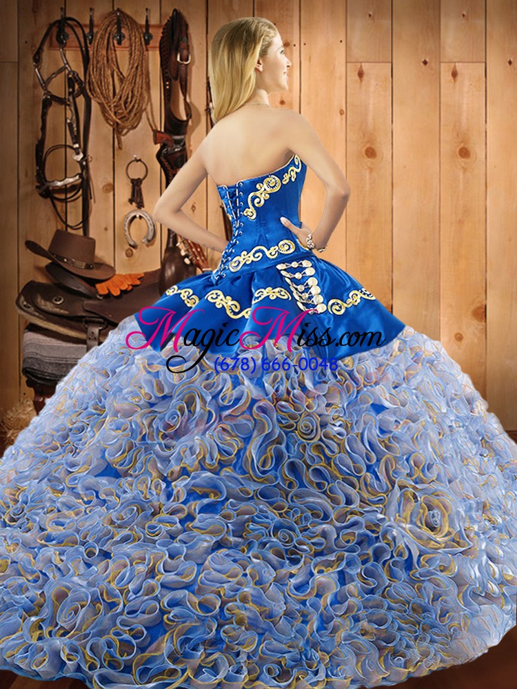 wholesale multi-color sleeveless fabric with rolling flowers sweep train lace up 15 quinceanera dress for military ball and sweet 16 and quinceanera