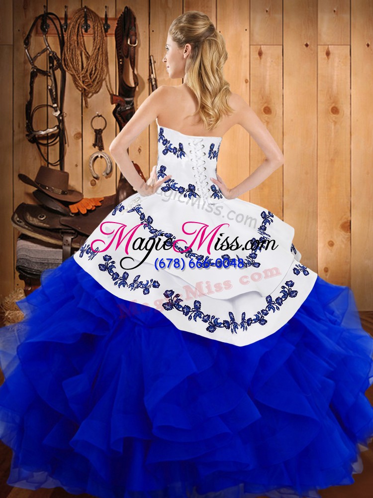 wholesale dynamic sleeveless floor length embroidery and ruffles lace up 15th birthday dress with white and red