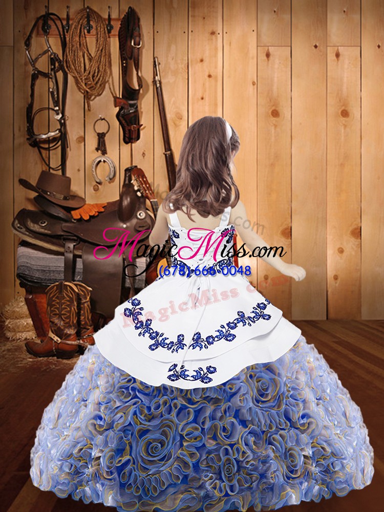 wholesale straps sleeveless fabric with rolling flowers little girls pageant dress wholesale embroidery lace up