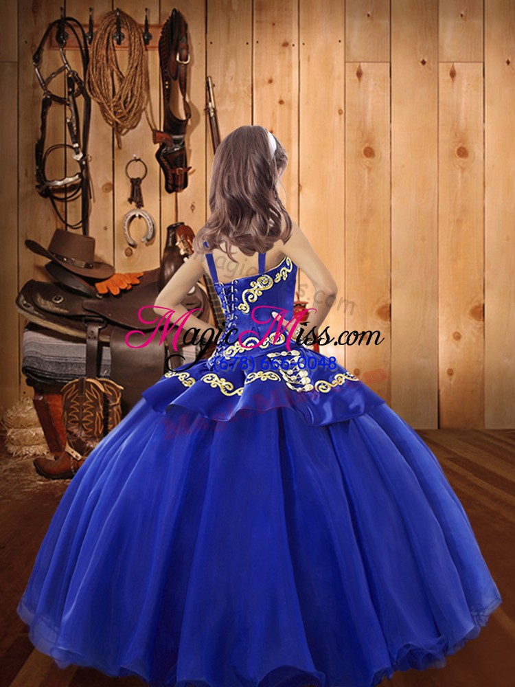 wholesale eggplant purple ball gowns straps sleeveless organza floor length lace up embroidery little girls pageant gowns