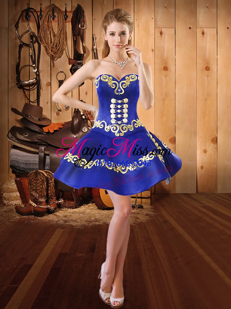 wholesale sweetheart sleeveless 15 quinceanera dress floor length embroidery blue tulle