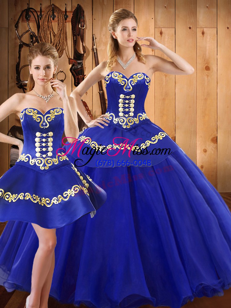 wholesale sweetheart sleeveless 15 quinceanera dress floor length embroidery blue tulle