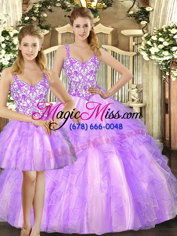 wholesale lilac quince ball gowns military ball and sweet 16 and quinceanera with beading and ruffles straps sleeveless lace up