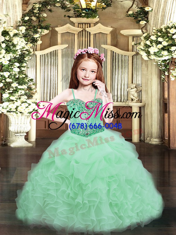 wholesale ball gowns little girl pageant dress apple green spaghetti straps organza sleeveless floor length lace up