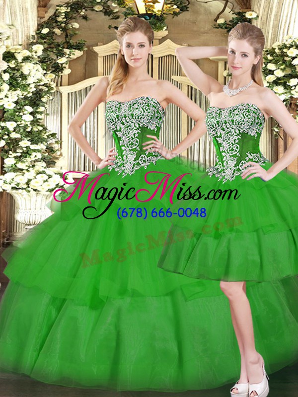 wholesale organza sleeveless floor length quinceanera gowns and beading and ruffled layers