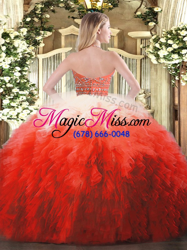 wholesale artistic multi-color ball gowns beading and ruffles quinceanera gown zipper tulle sleeveless floor length