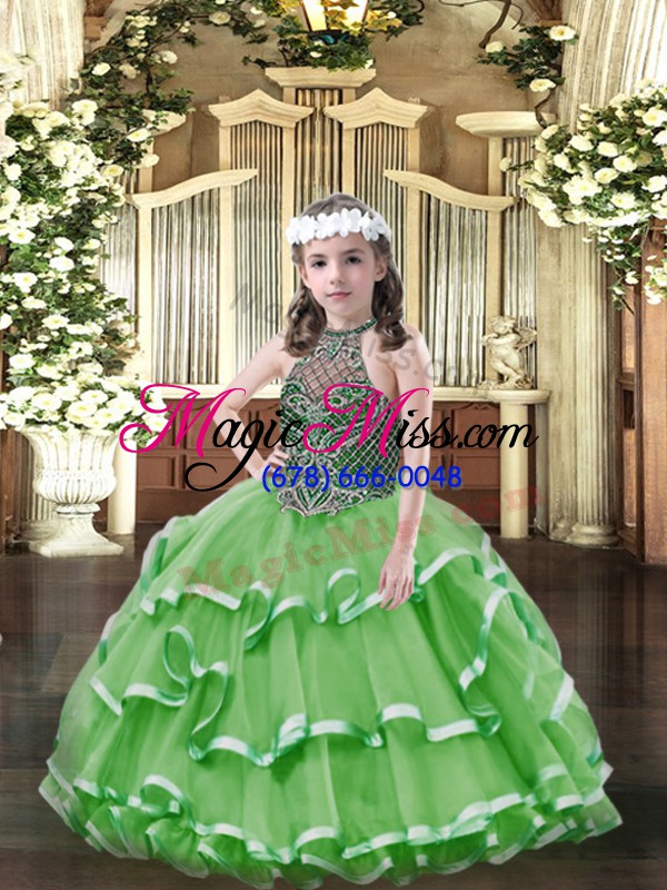 wholesale new arrival green lace up little girl pageant dress beading and ruffled layers sleeveless floor length