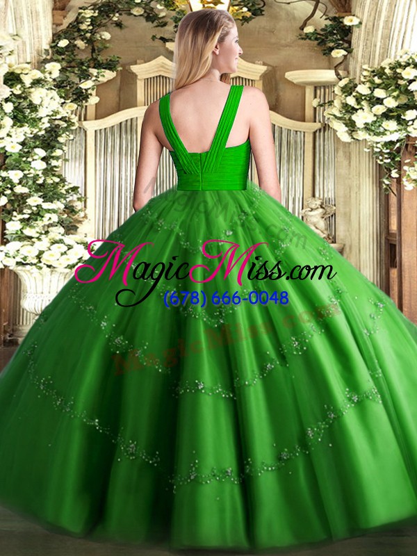 wholesale sweet floor length olive green quinceanera dress v-neck sleeveless zipper