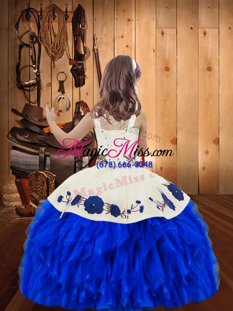 wholesale straps sleeveless lace up girls pageant dresses baby blue organza