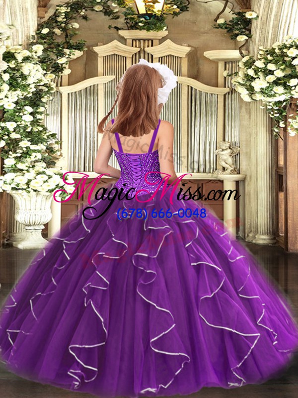 wholesale tulle sleeveless floor length child pageant dress and beading and ruffles