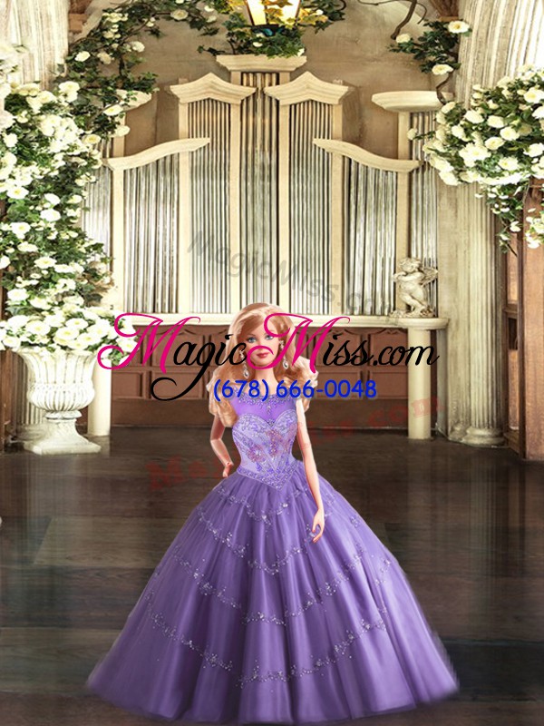 wholesale scoop sleeveless tulle quinceanera gowns beading lace up