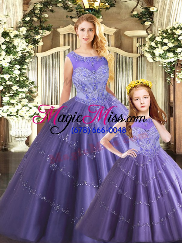 wholesale scoop sleeveless tulle quinceanera gowns beading lace up