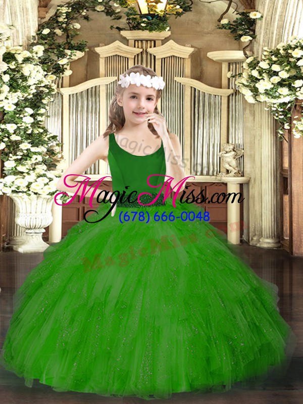 wholesale green zipper kids formal wear beading and ruffles sleeveless floor length