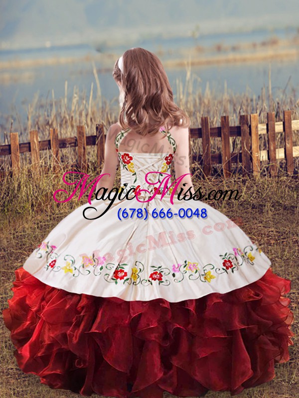 wholesale green ball gowns scoop sleeveless organza floor length lace up embroidery and ruffles child pageant dress