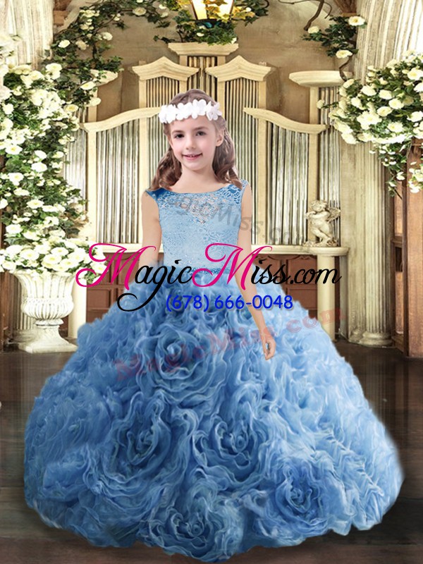 wholesale beauteous floor length zipper little girl pageant gowns blue for party and military ball and wedding party with beading