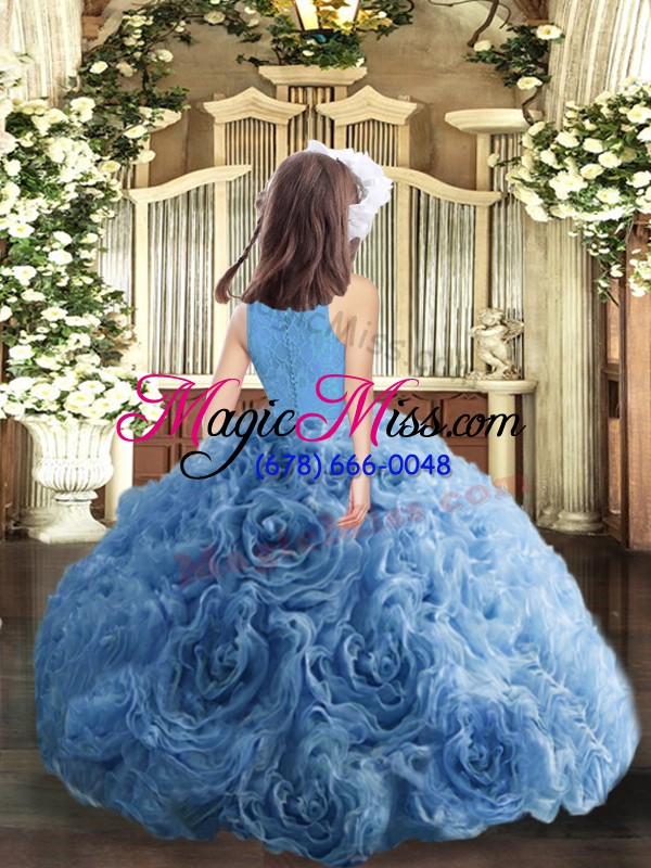 wholesale beauteous floor length zipper little girl pageant gowns blue for party and military ball and wedding party with beading