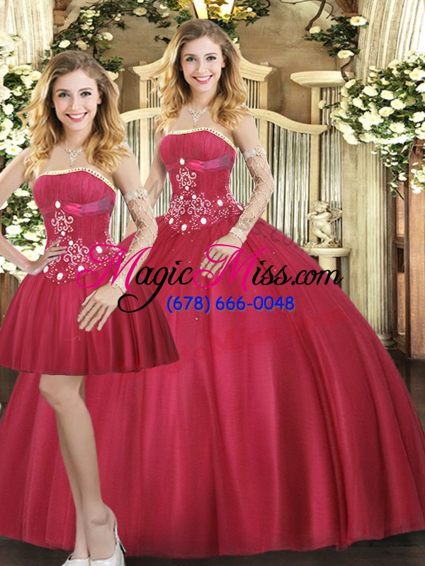 wholesale beading sweet 16 quinceanera dress red lace up sleeveless floor length