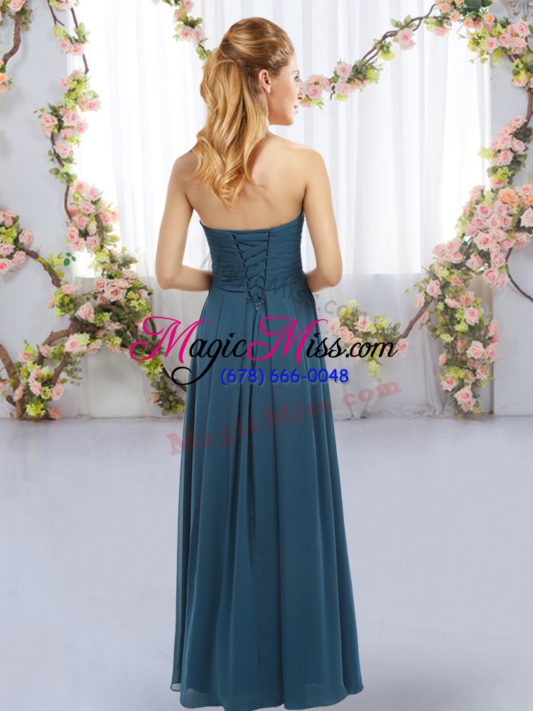 wholesale discount empire bridesmaid dress dark green sweetheart chiffon sleeveless floor length lace up