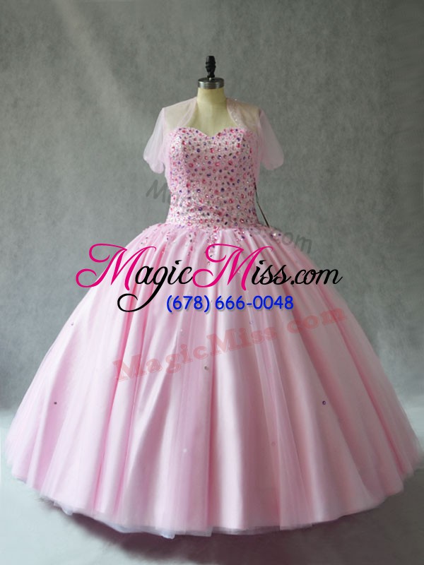 wholesale tulle sweetheart sleeveless lace up beading quince ball gowns in pink