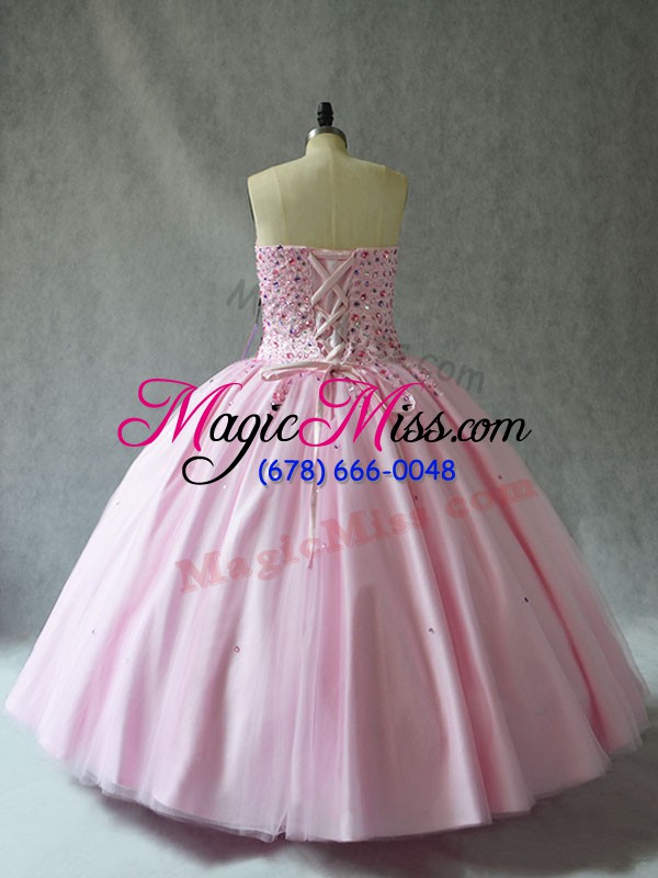 wholesale tulle sweetheart sleeveless lace up beading quince ball gowns in pink