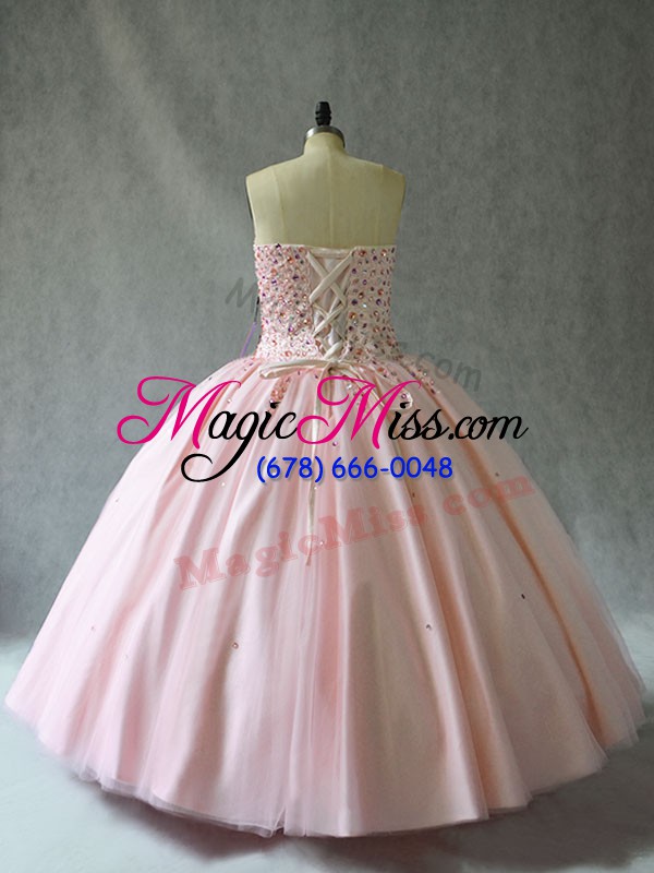 wholesale tulle sweetheart sleeveless lace up beading quince ball gowns in pink