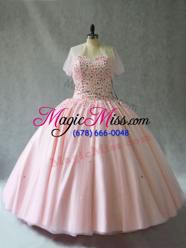 wholesale tulle sweetheart sleeveless lace up beading quince ball gowns in pink