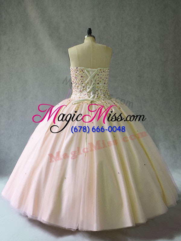 wholesale tulle sweetheart sleeveless lace up beading quince ball gowns in pink